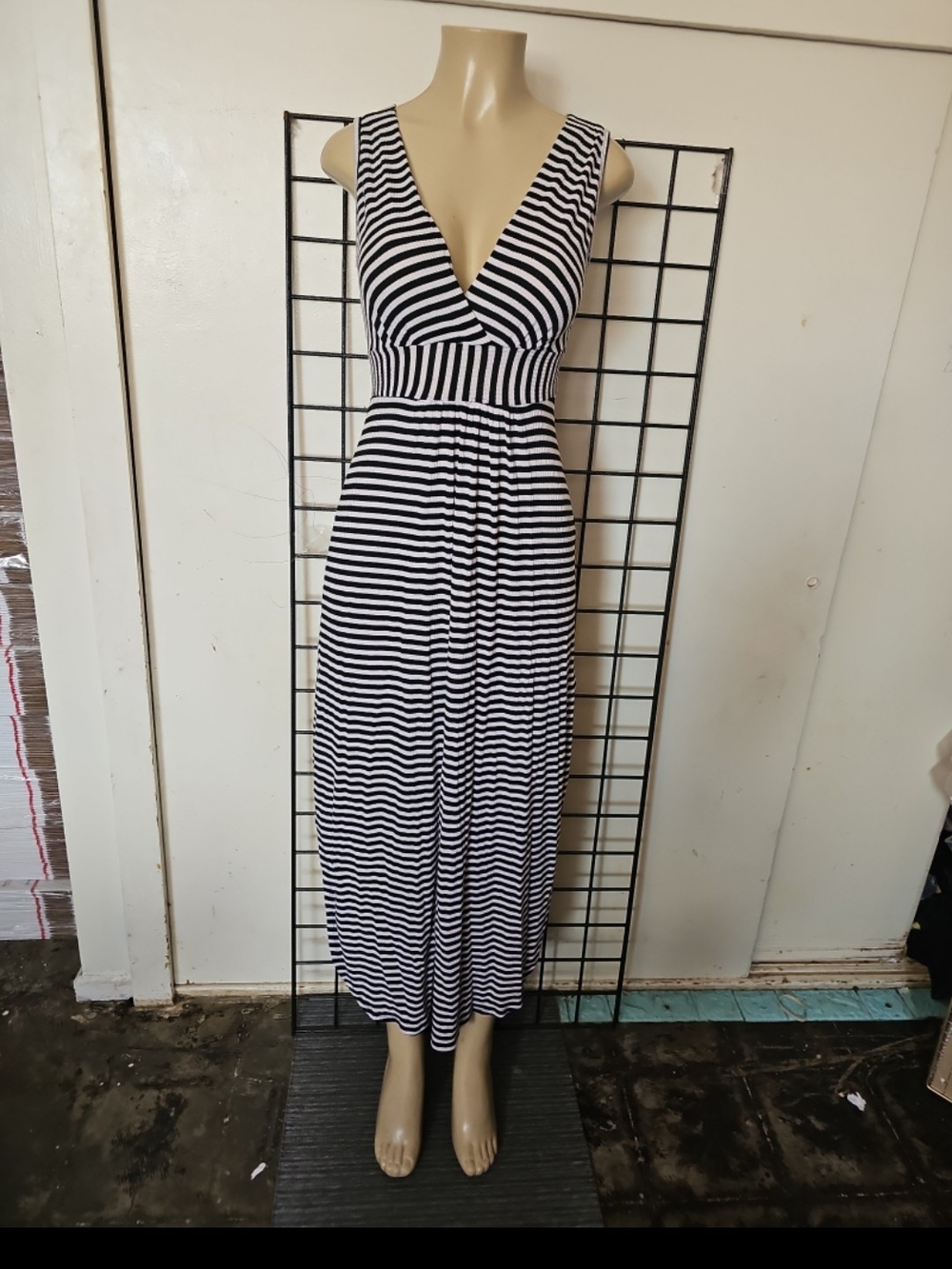 Rolla Coster Black and White Striped Sleeveless Maxi Dress
